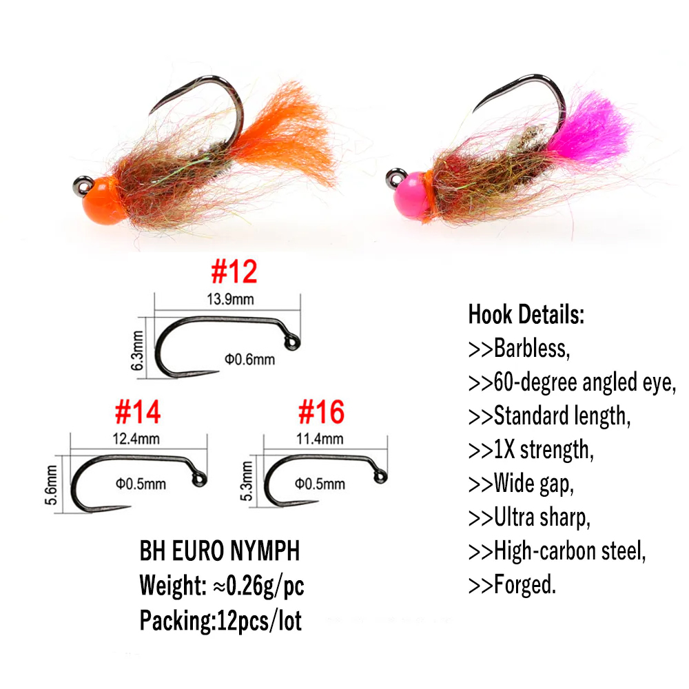 Wifreo 12pcs Tungsten Beadhead - Fishing Hook Barbless のレビューと価格