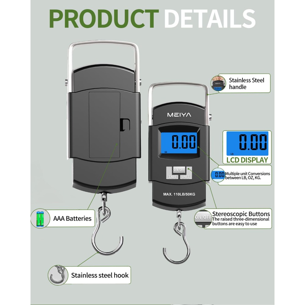 Digital Fishing Scale 110lb/50 - Fishing Hook Stainless Steel のレビューと価格