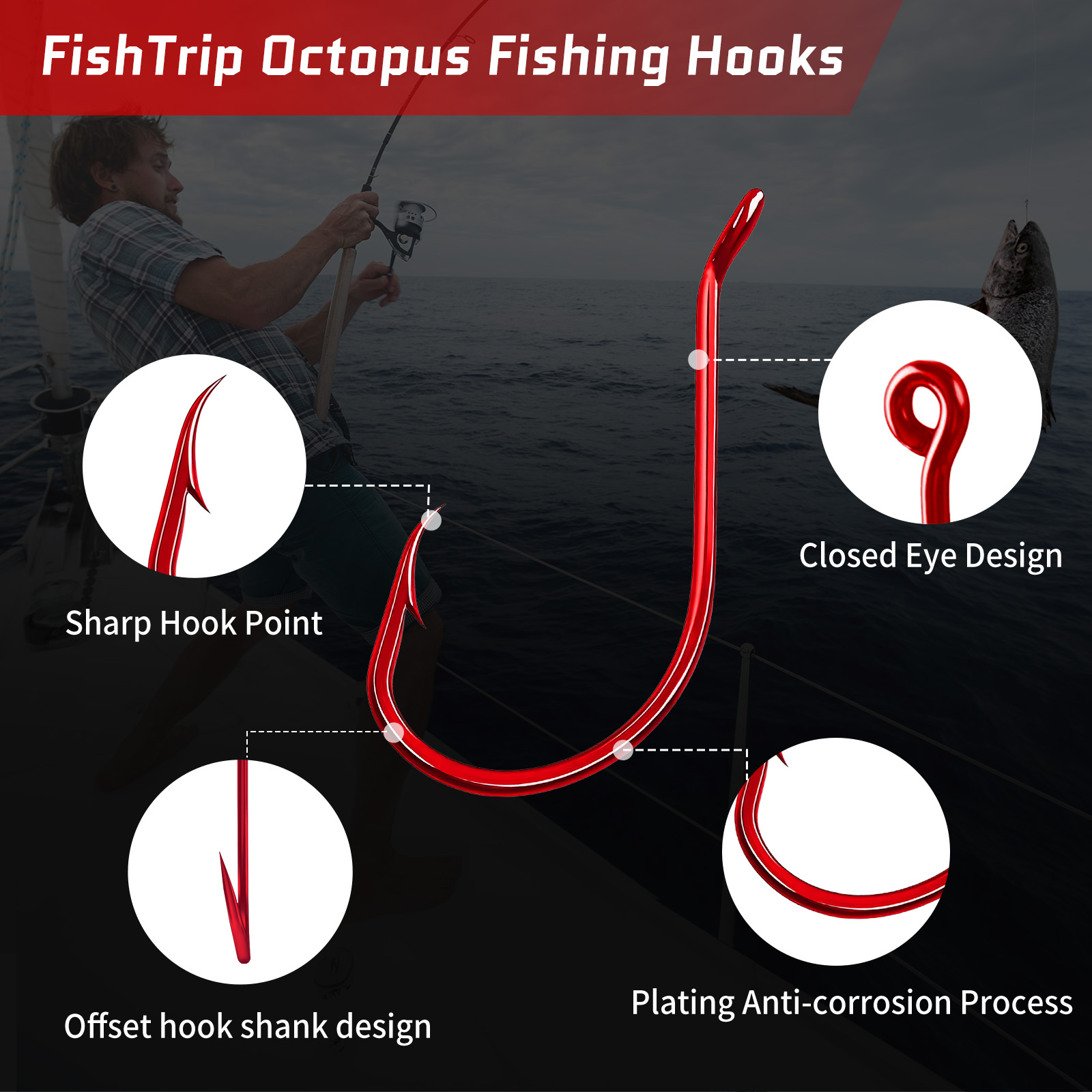 9KM 100Pcs Octopus Hook Red Ex - Fishing Hook Circle のレビューと価格
