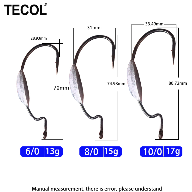 TECOL 3PCS 6/0 8/0 10/0 Weight - Fishing Hook Weedless のレビューと価格