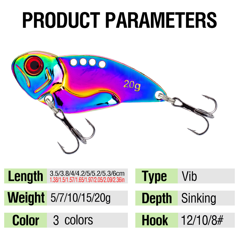 3PCS Metal Colorful VIB Lure 5 - Fishing Hook Treble のレビューと価格