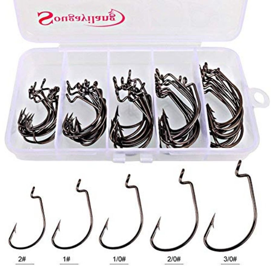 Offset Shank Worm Hooks High C - Fishing Hook Weedless のレビューと価格