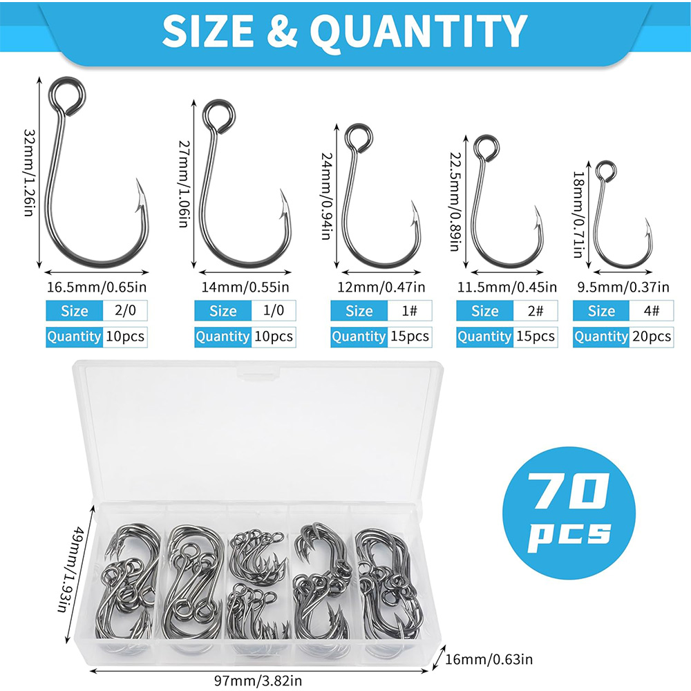 70Pcs Fishing Inline Single Ho - Fishing Hook Circle のレビューと価格