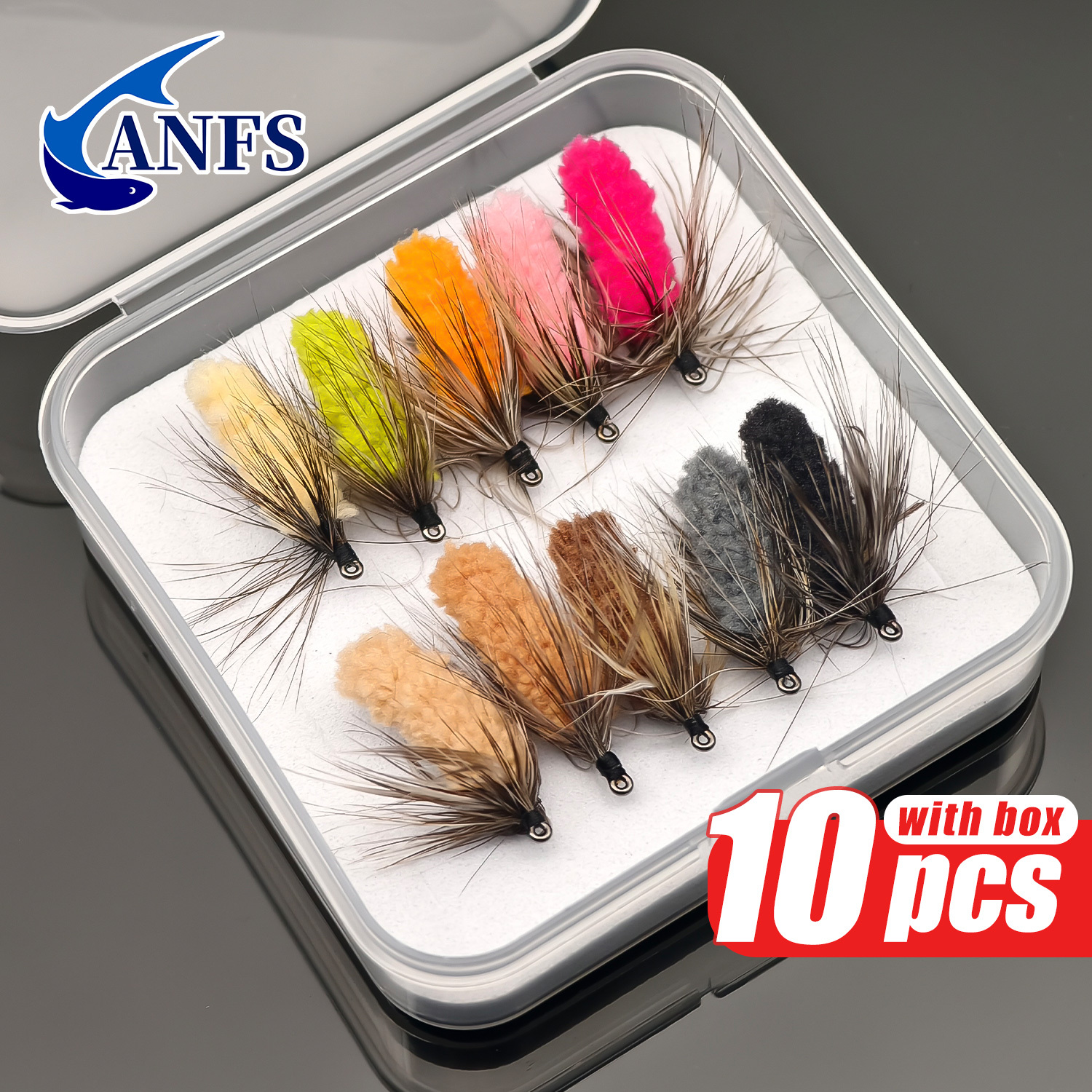 ANFS 10pcs Mop Fly Assorted Co - Fishing Hook Assortment のレビューと価格