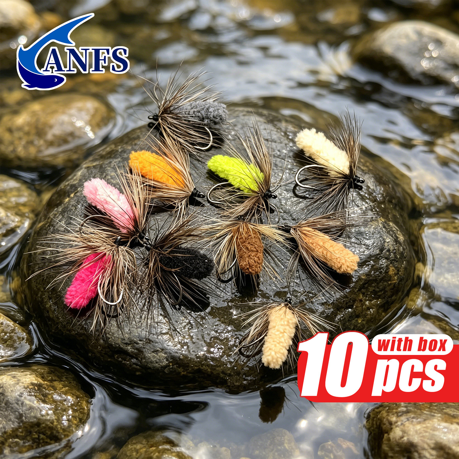 ANFS 10pcs Mop Fly Assorted Co - Fishing Hook Assortment のレビューと価格